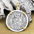 Venetian Jesus Christ Glory, Devotion & Courage Silver 1390 Grosso Coin 14K Gold and Sterling Silver Pendant