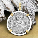 Venetian Jesus Christ Glory, Devotion & Courage Silver 1390 Grosso Coin 14K Gold and Sterling Silver Pendant