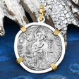 Venetian Jesus Christ Glory, Devotion & Courage Silver 1390 Grosso Coin 14K Gold and Sterling Silver Pendant