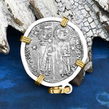 Venetian Jesus Christ Glory, Devotion & Courage Silver 1390 Grosso Coin 14K Gold and Sterling Silver Pendant