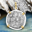Venetian Jesus Christ Glory, Devotion & Courage Silver 1390 Grosso Coin 14K Gold and Sterling Silver Pendant