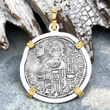 Venetian Jesus Christ Glory, Devotion & Courage Silver 1390 Grosso Coin 14K Gold and Sterling Silver Pendant