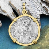 Venetian Jesus Christ Glory, Devotion & Courage Silver 1390 Grosso Coin 14K Gold Pendant