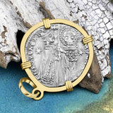 Venetian Jesus Christ Glory, Devotion & Courage Silver 1390 Grosso Coin 14K Gold Pendant