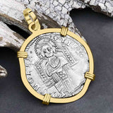 Venetian Jesus Christ Glory, Devotion & Courage Silver 1390 Grosso Coin 14K Gold Pendant