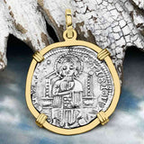 Venetian Jesus Christ Glory, Devotion & Courage Silver 1390 Grosso Coin 14K Gold Pendant