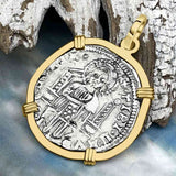 Venetian Jesus Christ Glory, Devotion & Courage Silver 1390 Grosso Coin 14K Gold Pendant