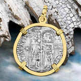 Venetian Jesus Christ Glory, Devotion & Courage Silver 1390 Grosso Coin 14K Gold Pendant