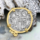 Venetian Jesus Christ Glory, Devotion & Courage Silver 1390 Grosso Coin 14K Gold Pendant