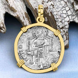 Venetian Jesus Christ Glory, Devotion & Courage Silver 1390 Grosso Coin 14K Gold Pendant
