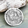 Venetian Jesus Christ Glory, Devotion & Courage Silver 1390 Grosso Coin 14K White Gold Pendant