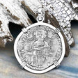 Venetian Jesus Christ Glory, Devotion & Courage Silver 1390 Grosso Coin 14K White Gold Pendant