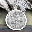 Venetian Jesus Christ Glory, Devotion & Courage Silver 1390 Grosso Coin 14K White Gold Pendant 