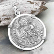 Venetian Jesus Christ Glory, Devotion & Courage Silver 1390 Grosso Coin 14K White Gold Pendant