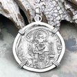Venetian Jesus Christ Glory, Devotion & Courage Silver 1390 Grosso Coin 14K White Gold Pendant