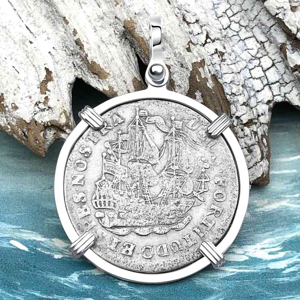 Dutch East India Company 1755 Silver 6 Stuiver Ship Shilling "God is our Refuge and Strength" Sterling Silver Pendant