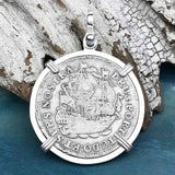 Dutch East India Company 1744 Silver 6 Stuiver Ship Shilling "God is our Refuge and Strength" Sterling Silver Pendant