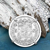 Dutch East India Company 1744 Silver 6 Stuiver Ship Shilling "God is our Refuge and Strength" Sterling Silver Pendant