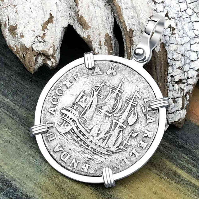 Dutch East India Company 1755 Silver 6 Stuiver Ship Shilling "I Struggle and Survive" Sterling Silver Pendant