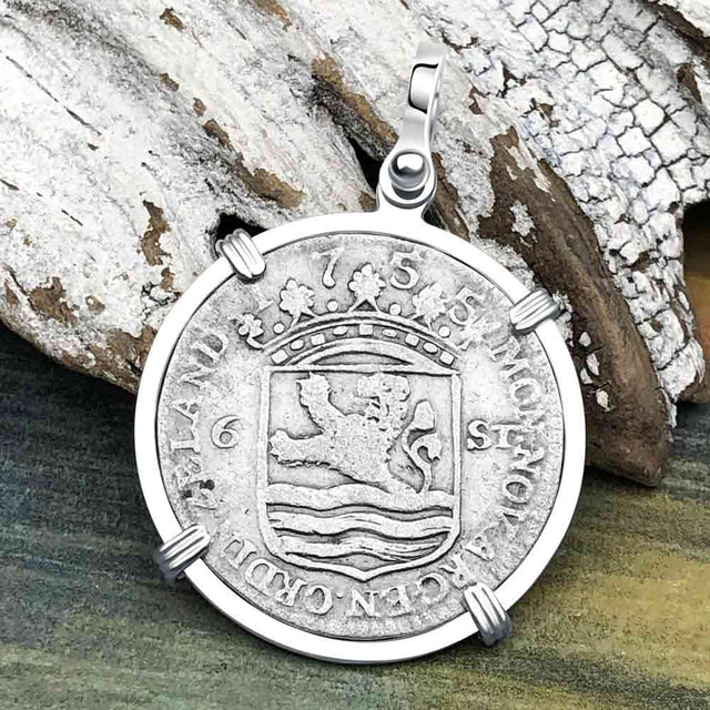 Dutch East India Company 1755 Silver 6 Stuiver Ship Shilling "I Struggle and Survive" Sterling Silver Pendant