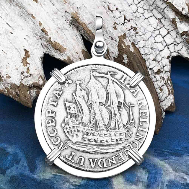 Dutch East India Company 1774 Silver 6 Stuiver Ship Shilling "I Struggle and Survive" Sterling Silver Pendant