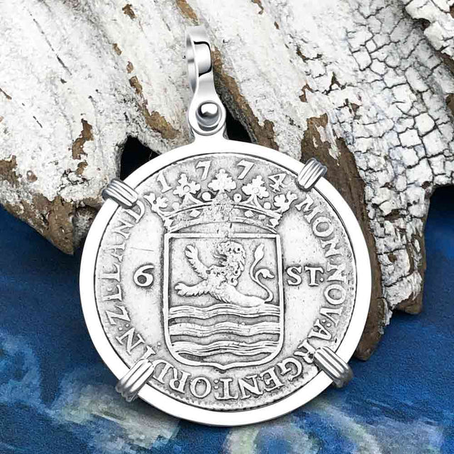 Dutch East India Company 1774 Silver 6 Stuiver Ship Shilling "I Struggle and Survive" Sterling Silver Pendant