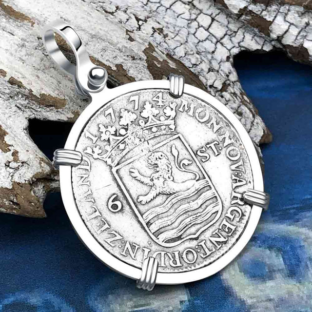 Dutch East India Company 1774 Silver 6 Stuiver Ship Shilling "I Struggle and Survive" Sterling Silver Pendant