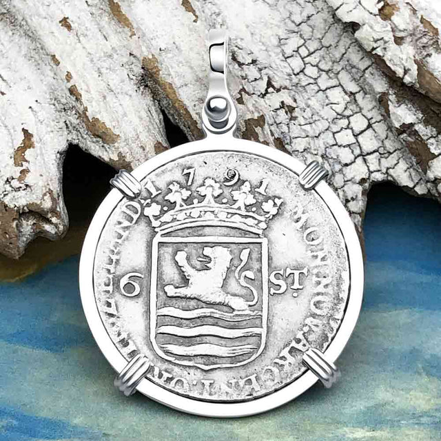 Dutch East India Company 1791 Silver 6 Stuiver Ship Shilling "I Struggle and Survive" Sterling Silver Pendant