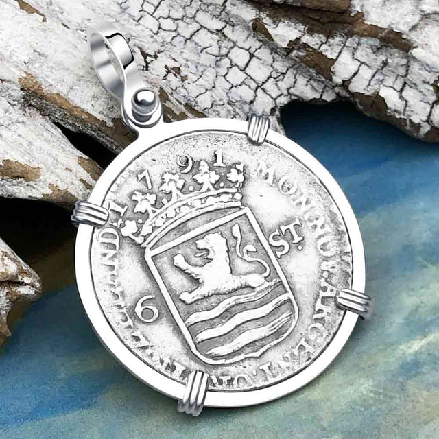 Dutch East India Company 1791 Silver 6 Stuiver Ship Shilling "I Struggle and Survive" Sterling Silver Pendant