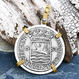 Dutch East India Company 1766 Silver 6 Stuiver Ship Shilling "I Struggle and Survive" 14K Gold & Sterling Silver Pendant
