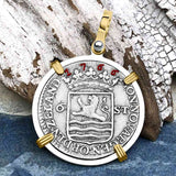 Dutch East India Company 1766 Silver 6 Stuiver Ship Shilling "I Struggle and Survive" 14K Gold & Sterling Silver Pendant