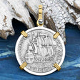 Dutch East India Company 1765 Silver 6 Stuiver Ship Shilling "I Struggle and Survive" 14K Gold & Sterling Silver Pendant