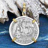 Dutch East India Company 1765 Silver 6 Stuiver Ship Shilling "I Struggle and Survive" 14K Gold & Sterling Silver Pendant