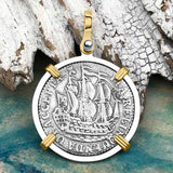 Dutch East India Company 1790 Silver 6 Stuiver Ship Shilling "I Struggle and Survive" 14K Gold & Sterling Silver Pendant | Artifact #4841
