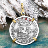 Dutch East India Company 1790 Silver 6 Stuiver Ship Shilling "I Struggle and Survive" 14K Gold & Sterling Silver Pendant | Artifact #4841