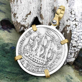Dutch East India Company 1772 Silver 6 Stuiver Ship Shilling "I Struggle and Survive" 14K Gold & Sterling Silver Pendant