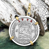 Dutch East India Company 1772 Silver 6 Stuiver Ship Shilling "I Struggle and Survive" 14K Gold & Sterling Silver Pendant