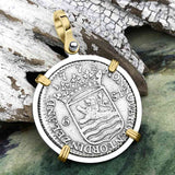 Dutch East India Company 1772 Silver 6 Stuiver Ship Shilling "I Struggle and Survive" 14K Gold & Sterling Silver Pendant