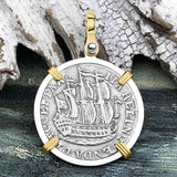 Dutch East India Company 1767 Silver 6 Stuiver Ship Shilling "I Struggle and Survive" 14K Gold & Sterling Silver Pendant
