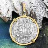 Dutch East India Company 1791 Silver 6 Stuiver Ship Shilling "I Struggle and Survive" 14K Gold Pendant