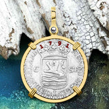 Dutch East India Company 1791 Silver 6 Stuiver Ship Shilling "I Struggle and Survive" 14K Gold Pendant
