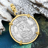 Dutch East India Company 1791 Silver 6 Stuiver Ship Shilling "I Struggle and Survive" 14K Gold Pendant