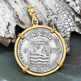Dutch East India Company 1769 Silver 6 Stuiver Ship Shilling "I Struggle and Survive" 14K Gold Pendant