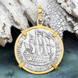 Dutch East India Company 1766 Silver 6 Stuiver Ship Shilling "I Struggle and Survive" 14K Gold Pendant