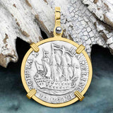 Dutch East India Company 1766 Silver 6 Stuiver Ship Shilling "I Struggle and Survive" 14K Gold Pendant
