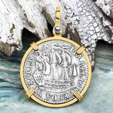 Dutch East India Company 1791 Silver 6 Stuiver Ship Shilling "I Struggle and Survive" 14K Gold Pendant