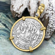 Dutch East India Company 1791 Silver 6 Stuiver Ship Shilling "I Struggle and Survive" 14K Gold Pendant