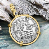 Dutch East India Company 1791 Silver 6 Stuiver Ship Shilling "I Struggle and Survive" 14K Gold Pendant