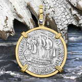 Dutch East India Company 1791 Silver 6 Stuiver Ship Shilling "I Struggle and Survive" 14K Gold Pendant