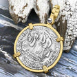 Dutch East India Company 1791 Silver 6 Stuiver Ship Shilling "I Struggle and Survive" 14K Gold Pendant